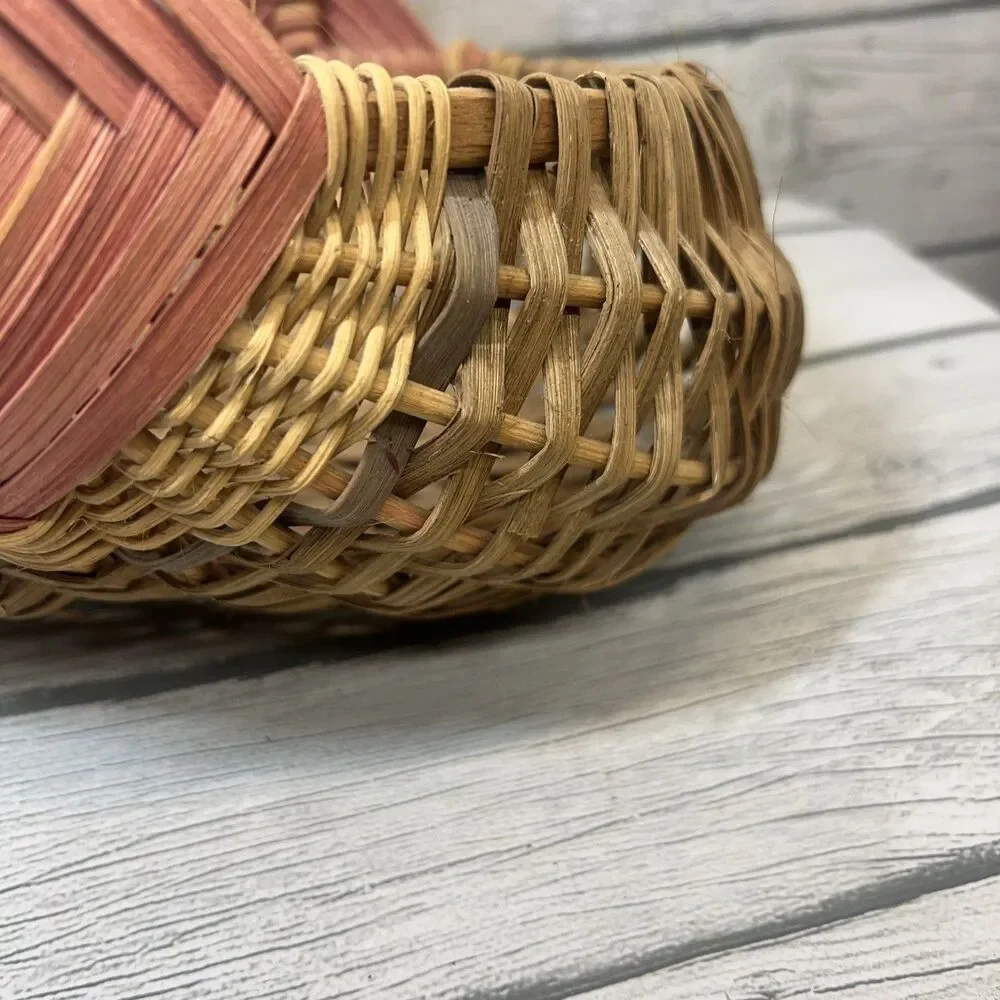 Southern Style Buttocks Basket, Woven Wood, Handle, Egg Gathering Signed